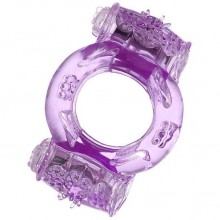 Фиолетовое виброкольцо с двумя вибропульками ToyFa, 818033-4, цвет фиолетовый, длина 5.2 см.