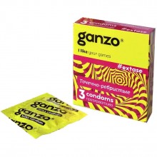Ganzo «Extase» точечные ребристые презервативы анатомической формы, упаковка 3 шт., длина 18 см.