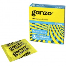 Ganzo «Ribs» презервативы ребристой формы с согревающей смазкой упаковка 3 шт., длина 18 см., со скидкой