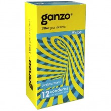 Ganzo «Ribs» ребристые презервативы с согревающей смазкой, упаковка 12 шт., длина 18 см.