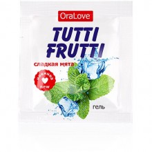 Съедобная гель-смазка «Tutti Frutti OraLove» для орального секса со вкусом сладкой мяты, одноразовая упаковка 4 мл, Биоритм LB-30012t, из материала водная основа, 4 мл.