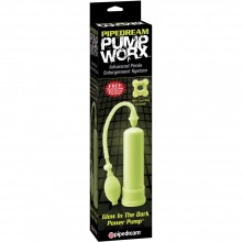 Вакуумная мужская помпа «Glow in the Dark Power Pump», цвет салатовый, 3254-32 PD, из материала Пластик АБС, цвет Зеленый, длина 20 см.