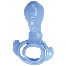 Двойное виброкольцо «Euphoria Cock Ring» с клиторальным стимулятором-язычком, цвет голубой, Dream Toys 20148, из материала ПВХ, длина 9 см.