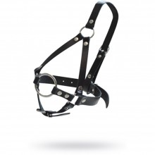 Кляп-рамка со сбруей на голову из кожи, цвет черный, Sitabella 3009-1, из материала кожа, диаметр 4 см.