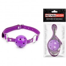 Кляп-шарик с отверстиями для дыхания на ремешке с кольцами, цвет фиолетовый, Notabu NTB-80534, из материала пластик АБС