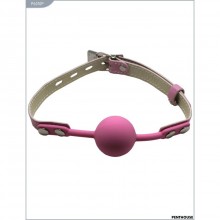 Силиконовый кляп с фиксацией и ремешками из кожи, цвет розовый, PentHouse P6010P, диаметр 4 см.