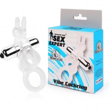 Двойное эрекционное кольцо с вибрацией и стимулятором в виде кролика, цвет прозрачный, Sex Expert SEM-55185, длина 9 см.