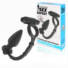 Кольцо эрекционное Sex Expert «Cockring and Anal Pleasure» с анальным стимулятором и с вибрацией, SEM-55071, длина 10 см.