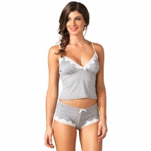 Ночной женский комплект «Jersey Cami & Short Set» с кружевной отделкой, цвет серый, размер L, Leg Avenue LG8861 L