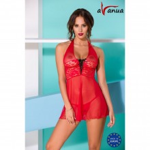 Короткая полупрозрачная сорочка «Freya» на шнуровке, размер L/XL, цвет красный, Avanua Freya chemise
