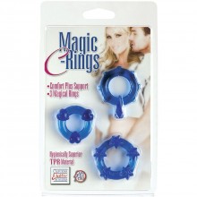 Набор из 3 эрекционных колец «Magic C-Rings» от компании California Exotic Novelties, цвет синий, SE-1429-35-2, бренд CalExotics, из материала TPE, диаметр 3 см.