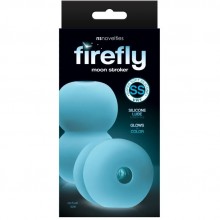 Светящийся в темноте сквозной мастурбатор для мужчин из мягкого силикона Firefly «Moon Stroker», цвет голубой, NSN-0486-17, бренд NS Novelties, коллекция Firefly Pleasure, длина 10.21 см., со скидкой