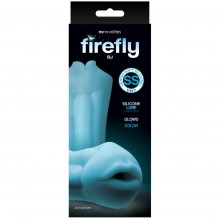 Светящийся в темноте мастурбатор-ротик для мужчин из мягкого силикона Firefly «Bj», цвет голубой, NS Novelties NSN-0486-37, коллекция Firefly Pleasure, длина 14.4 см.