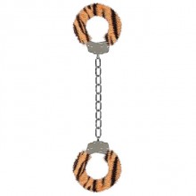 Металлические оковы для щиколоток с меховой обивкой «Furry Ankle Cuffs», тигровые, Shots Media SHT363TIG, цвет Оранжевый, длина 62 см.