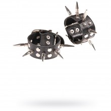 Наручники из натуральной кожи с шипами, цвет черный, СК-Визит 3056-1