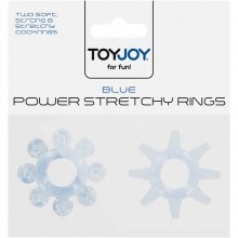 Набор эрекционных колец «Power Stretchy Rings», цвет голубой, Toy Joy TOY9938, из материала ПВХ, диаметр 1.5 см.