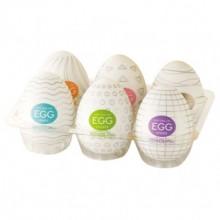 Набор из 6 мастурбаторов-яиц Tenga Egg «Strong Sensations» с различным рельефом, цвет белый, EGG-VP6, длина 6 см., со скидкой