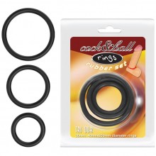 Набор мужских эрекционных колец «Cock & Ball Rings Rubber Set», цвет черный, Baile BI-026013