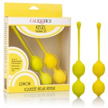 Набор необычных двойных вагинальных шариков в виде лимонов «Kegel Training Set Lemon», цвет желтый, California Exotic Novelties SE-1290-30-3, бренд CalExotics, из материала Силикон, длина 17 см.
