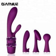 Набор силиконового вибратора с насадками и функцией нагрева, цвет фиолетовый, QianYue qy-g013, бренд QianYue Toys, длина 12 см.
