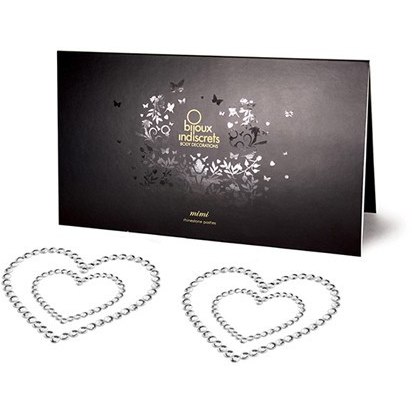 Серебристые наклейки на грудь в виде сердечек «Mimi Heart», размер OS, Bijoux Indiscrets KAZ118, из материала Пластик АБС, One Size (Р 42-48)