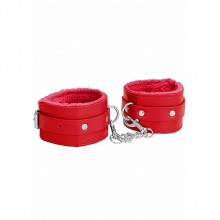 Наручники с плюшевой подкладкой и цепочкой «Plush Leather Hand Cuffs», красные, Shots Media OU267RED, длина 30 см.