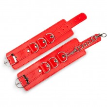Наручники с цепочкой на ремешках, цвет красный, размер OS, Пикантные штучки DP140R, длина 29.5 см.