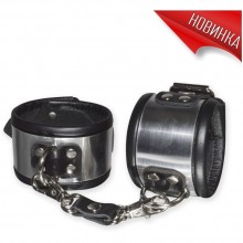 Кожаные наручники с декоративной отделкой под металл, цвет черно-серебристый,, бренд СК-Визит