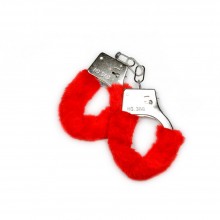 Металлические наручники с пушком, цвет красный, Пикантные штучки DP300, One Size (Р 42-48)