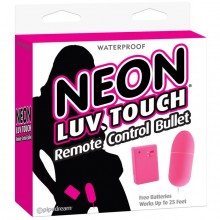 Неоновая вибропуля на пульте управления Neon Luv «Touch Remote Control Bullet», цвет розовый, PipeDream 2674-11 PD, из материала Пластик АБС, длина 7.5 см.