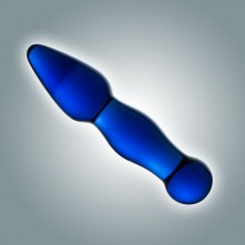 Стеклянный эргономичный двойной анальный стимулятор с ручкой, цвет синий, Джага-Джага 0073 Bx Dd, длина 13 см.