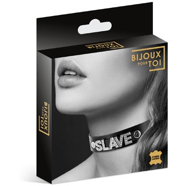 Чокер с надписью «Slave Collier Strass Slave Cuir Bovin» от компании Bijoux Indiscrets, цвет черный, размер OS, 6050130010, из материала кожа, длина 46 см.