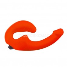 Силиконовый анатомический безремневой страпон с вибрацией, цвет оранжевый, Главсексмаг GSM101022, длина 21.5 см.