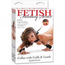 Ошейник с наручниками и поводком «Collar with Cuffs and Leash» из коллекции Fetish Fantasy Series, цвет черный, PipeDream 3742-23 PD, One Size (Р 42-48)