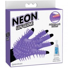 Перчатка для чувственного массажа «Neon Luv Glove» от компании PipeDream, цвет фиолетовый, 1446-12 PD, из материала TPE, длина 15.9 см.
