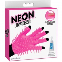 Перчатка для чувственного массажа «Neon Luv Glove» от компании PipeDream, цвет розовый, 1446-11 PD, из материала TPE, длина 15.9 см.
