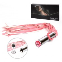 БДСМ плеть с металлической ручкой-втулкой, цвет розовый, NoTabu ntb-80483, из материала ПВХ, длина 58 см., со скидкой