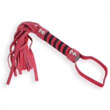 Плеть-флогер с плетеной рукояткой и петлей для запястья, цвет красный, Пикантные Штучки DP421C, длина 36 см.