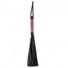 Классическая плеть с петлей и плетеной розовой ручкой, цвет черный, Erokay ek-3306, длина 40 см., со скидкой