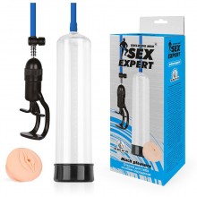 Мужская вакуумная помпа с ручным насосом и уплотнителем-вагиной, цвет телесный, Sex Expert sem-55164, длина 28 см.