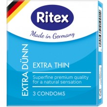 Ультратонкие латексные презервативы «Extra Dunn № 3», упаковка 3 шт, Ritex EXTRA DUNN № 3, длина 18.5 см.
