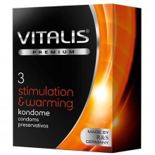 Латексные презервативы с разогревающим лубрикантом «№3 Stimulation & Warming», упаковка 3 шт, Vitalis INS4348VP, длина 18 см.