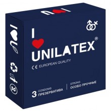 Особо прочные презервативы «Extra Strong», упаковка 3 шт, Unilatex INS3019Un, из материала латекс, длина 19 см.