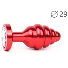 Пробка ребристая анальная «Red Plug Small» красная, длина 71 мм, диаметр 29 мм, вес 60г, цвет кристалла бесцветный, AR-01-S, из материала Металл, цвет Красный, длина 7.1 см.