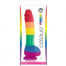 Colours Pride Edition «8 дюймов Dildo Rainbow» разноцветный толстый фаллоимитатор на присоске, NSN-0408-08, коллекция Colours Pleasures, длина 25.4 см., со скидкой