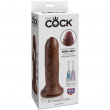 Реалистичный фаллоимитатор на присоске «6 Uncut Cock» из серии King Cock от компании PipeDream, цвет коричневый, 5560-29 PD, длина 16.5 см.