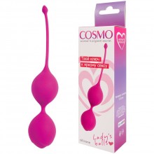 Яркие двойные силиконовые вагинальные шарики с хвостиком, цвет розовый, Cosmo CSM-23008-16, диаметр 3 см.