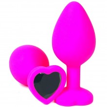 Розовая силиконовая пробка с черным кристаллом-сердцем, Vandersex 122-HPBL, цвет Черный, длина 10.5 см.