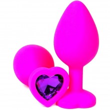 Розовая силиконовая пробка с фиолетовым кристаллом-сердцем, Vandersex 122-HPFL, цвет Фиолетовый, длина 10.5 см.