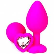 Розовая силиконовая пробка с нежно-розовым кристаллом-сердцем, Vandersex 122-HPPL1, цвет Розовый, длина 10.5 см.